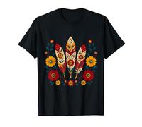 Piume Boho Floreali Motivi Folk Ornamentale Tribale Western Maglietta