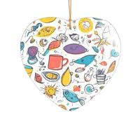 Piume colorate disegnate a mano su ciondolo bianco in acrilico, decorazione natalizia per le vacanze, un ornamento di nozze e una decorazione natalizia per sposi novelle