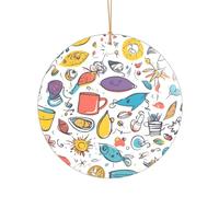 Piume colorate disegnate a mano su ciondolo bianco in acrilico, decorazione natalizia per le vacanze, un ornamento di nozze e una decorazione natalizia per sposi novelle