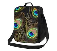 Piume di pavone Borsa per il pranzo per donne uomini adulti isolata Lunch Box riutilizzabile a prova di perdite Borsa per il pranzo di grande capacità Contenitore per alimenti portatile per il pranzo