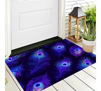 Piume Di Pavone Zerbini Per Interni,Tappeto Ingresso Zerbino Morbidi Impressione Visiva Per Interni Cucina Porta Anteriore Posteriore Animali Domestici E Cani,50X80Cm Blu Viola
