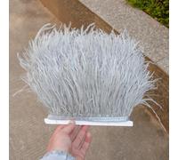 Piume di Turchia Trim, Crafts Dress Decorazione 1 Metri/lotto Natura Piuma di Struzzo Trim Nastro 8-10 CM Fluffy Pluma Frangia Del Nastro for l'artigianato Abito Da Sposa Decorazione Accessori(Silver