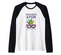 Piume & Fun Mardi Gras Mask Design Maglia con Maniche Raglan