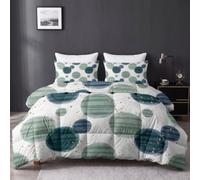 Piumino 200 x 200 cm - Stile minimalista scandinavo - In microfibra - Caldo e traspirante - Per l'estate - Strisce geometriche - Cerchi - Lavabile - Morbido - Per tutto l'anno - Senza housse - Blu