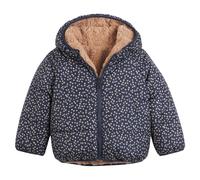 Piumino caldo con cappuccio reversibile, un lato in sherpa Blu 4 anni - 102 cm Leopardato
