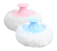 Piumino Cipria per Talco con Manico Corto, 4 Pezzi Rotondi | ABS e Peluche, Applicazione Delicata e Meno Sporco, per Nursery e Fasciatoio, Blu e Rosa