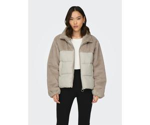 Piumino corto con zip e collo alto in tessuto morbido Beige XS Tinta unita