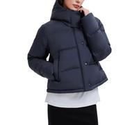 Piumino corto da donna con chiusura a scatto, comodo piumino con cappuccio | Ampio colletto rialzato con cappuccio Uno strato chic e caldo per le mezze stagioni e uno stile casual quotidiano