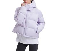 Piumino corto da donna con chiusura a scatto, comodo piumino con cappuccio | Ampio colletto rialzato con cappuccio Uno strato chic e caldo per le mezze stagioni e uno stile casual quotidiano