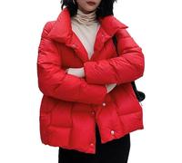 Piumino corto e largo da donna, invernale, trapuntato, con collo alto, maniche lunghe, tasche, rosso, piccolo