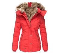Piumino da donna, cappotto imbottito caldo foderato in pile, parka spesso con cappuccio in pelliccia per il freddo, rosso, taglia piccola