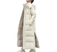 Piumino da donna con cappuccio, cappotto lungo invernale caldo, tinta unita, giacca invernale, lunghezza alla caviglia, spacco, piumino trapuntato, piumino a collo alto, adatto for uscire, lavoro, scu