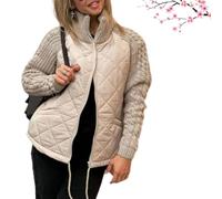Piumino da donna in maglia patchwork, 2024 piumino corto invernale da donna giacca corta trapuntata calda, cachi, M