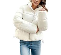 Piumino da donna invernale caldo ispessito corto a maniche lunghe colletto alla coreana casual cerniera elastico coulisse leggero trapuntato ripiegabile piumino corto cappotti con tasche, bianco, 3XL