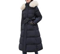 Piumino da donna invernale lungo | piumino da donna invernale impermeabile | giacca invernale calda imbottita trapuntata con cintura giacca con cappuccio con tasche parka invernale elegante giacca