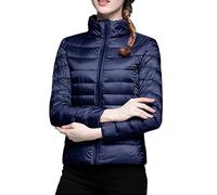 Piumino da donna leggero, giacca trapuntata da donna senza cappuccio, giacca invernale basic, tinta unita, colletto alto, con chiusura lampo, calda, impermeabile, traspirante, per il tempo libero, Blu