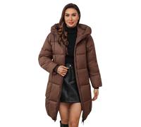 Piumino da donna lungo e aderente, con cappuccio, da donna, invernale, colore puro, cappotto a maniche lunghe, con cerniera, felpa calda, tunica per outdoor, bella outwear alla moda cappotto, marrone
