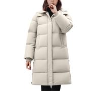 Piumino da donna lungo inverno - caldo cappotto trapuntato con cappuccio cappotto invernale antivento parka invernale addensato piumino invernale da donna cappotto a maniche lunghe, beige., M