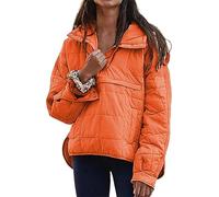 Piumino da donna oversize con cappuccio, leggero, imbottito, ripiegabile, caldo, cappotti casual imbottiti a maniche lunghe, Arancione, 5XL