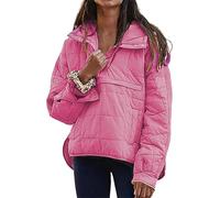 Piumino da donna oversize con cappuccio, leggero, imbottito, ripiegabile, caldo, cappotti casual imbottiti a maniche lunghe, rosa, S