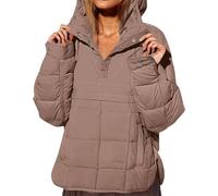 Piumino da donna oversize con cappuccio, leggero, imbottito, ripiegabile, caldo, cappotti casual imbottiti a maniche lunghe, Marrone chiaro, S