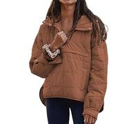 Piumino da donna oversize con cappuccio, leggero, imbottito, ripiegabile, caldo, cappotti casual imbottiti a maniche lunghe, Marrone, L