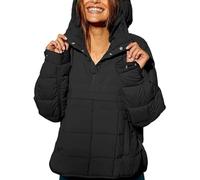 Piumino da donna oversize con cappuccio, leggero, imbottito, ripiegabile, caldo, cappotti casual imbottiti a maniche lunghe, Nero , 4XL