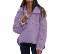 Piumino da donna oversize con cappuccio, leggero, imbottito, ripiegabile, caldo, cappotti casual imbottiti a maniche lunghe, Viola, 4XL