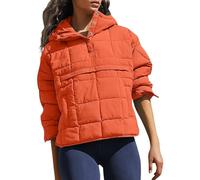 Piumino da donna oversize trapuntato con cappuccio ripiegabile caldo cappotto invernale con, Arancione, XXL