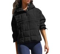 Piumino da donna oversize trapuntato con cappuccio ripiegabile caldo cappotto invernale con, Nero , L