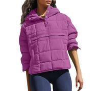 Piumino da donna oversize trapuntato con cappuccio ripiegabile caldo cappotto invernale con, Rosa, M