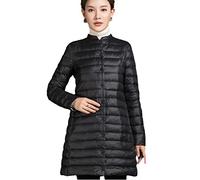 Piumino da donna ultra leggero giacca invernale lunga piuma sottile colletto alla coreana piumini da donna, Nero , M