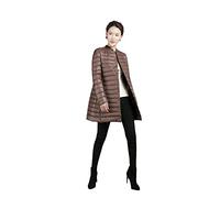 Piumino da donna ultra leggero giacca invernale lunga piuma sottile colletto alla coreana piumini da donna, Marrone, M