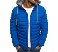 Piumino da uomo caldo con cappuccio, spesso, trapuntato, imbottito, con cerniera, casual, per autunno e inverno, vestibilità regolare, tinta unita, antivento, leggero, isolante (L blu reale)