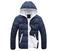 Piumino da uomo con cappuccio foderato a contrasto, casual, trapuntato, invernale, caldo, con cerniera, leggero e morbido, Colore: bianco marino., 3XL