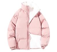 Piumino da uomo foderato in pile Sherpa invernale per gioventù ispessito piumino cappotto colletto stand polsini elastici Puffer Outwear, rosa, 3XL