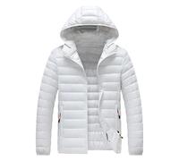 Piumino da uomo, invernale, caldo, parka con cappuccio, casual, con cappello staccabile, bianco, XL