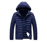 Piumino da uomo, invernale, caldo, parka con cappuccio, casual, con cappello staccabile, Blu, L