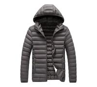 Piumino da uomo, invernale, caldo, parka con cappuccio, casual, con cappello staccabile, grigio, L