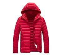 Piumino da uomo, invernale, caldo, parka con cappuccio, casual, con cappello staccabile, Rosso, L