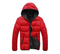 Piumino da uomo, invernale, in pile, da uomo, con cappuccio, caldo, con cappuccio, per attività all'aria aperta, alla moda, per il tempo libero, elegante, in tinta unita, per lo sport, Colore: rosso