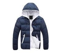 Piumino da uomo, invernale, in pile, da uomo, con cappuccio, caldo, con cappuccio, per attività all'aria aperta, alla moda, per il tempo libero, elegante, in tinta unita, per lo sport, Blu scuro, m