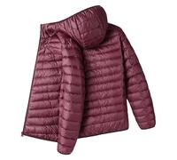 Piumino da uomo leggero ripiegabile antivento imbottito cappuccio piumino spesso caldo elegante trapuntato cappotto invernale, Rosso vinaccia, 4XL