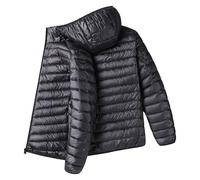 Piumino da uomo leggero ripiegabile antivento imbottito cappuccio piumino spesso caldo elegante trapuntato cappotto invernale, Nero , L