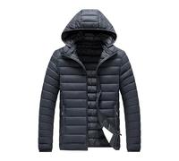 Piumino da uomo leggero trapuntato con cappuccio invernale caldo cappello staccabile piumino Plus Size impermeabile piumino cappotto, Grigio scuro, XL