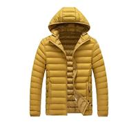 Piumino da uomo leggero trapuntato con cappuccio invernale caldo cappello staccabile piumino Plus Size impermeabile piumino cappotto, Giallo, XL
