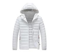 Piumino da uomo leggero trapuntato con cappuccio invernale caldo cappello staccabile piumino Plus Size impermeabile piumino cappotto, bianco, 3XL