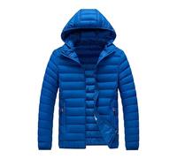 Piumino da uomo leggero trapuntato con cappuccio invernale caldo cappello staccabile piumino Plus Size impermeabile piumino cappotto, Blu, 5XL