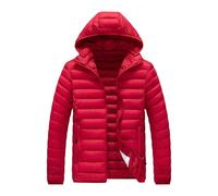 Piumino da uomo leggero trapuntato con cappuccio invernale caldo cappello staccabile piumino Plus Size impermeabile piumino cappotto, Rosso, 5XL
