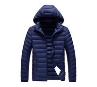 Piumino da uomo leggero trapuntato con cappuccio invernale caldo cappello staccabile piumino Plus Size impermeabile piumino cappotto, Blu scuro, L